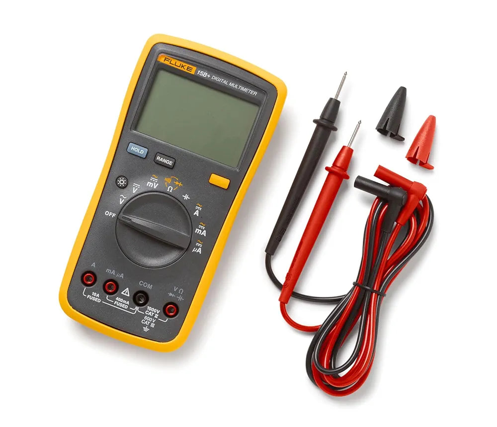 Fluke 15B+ Digital Multimeter, for Electrical Applications, Measures AC/DC Voltage and Current Measurements up to 1000V and 10A, Along with Resistance, Continuity, Diode, and Capacitance Capabilities