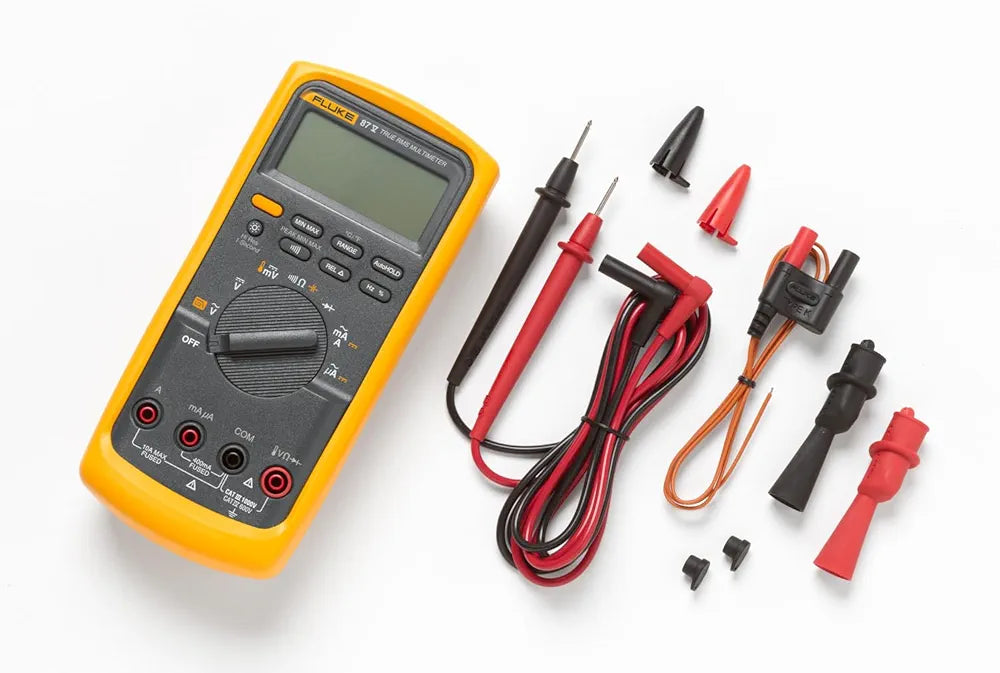Fluke 87V Industrial Digital Multimeter, For Advanced Troubleshooting, Measures 1000 V AC/DC, Peak Min/Max, Low Pass Filter, Includes TL75 Test Leads, AC175 Alligator Clips, 80BK Temp Probe