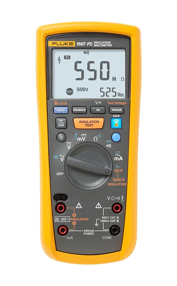Fluke 1587 FC 2-in-1 Insulation Multimeter, True-RMS, Selectable Insulation Test Voltages Up To 1000 V, Pi/DAR Timed Ratio Tests, Measures Frequency, Includes Low-Pass Filter For Motor Drive VFD