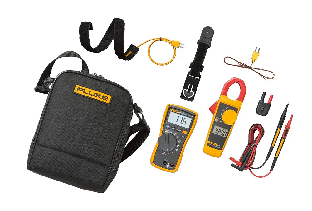 Fluke 116/323 KIT Multimeter and Clamp Meter HVAC Combo Kit, AC/DC Voltage, AC Current 400 A, Microamps To Test Flame Sensors, Includes Temp Probe, Test Leads, TPAK And Carrying Case