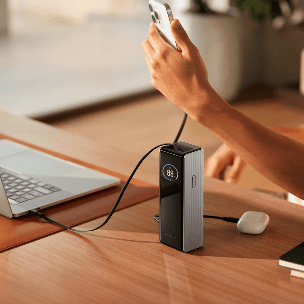 Banco de energía EcoFlow RAPID (25 000 mAh, 170 W, cables integrados y retráctiles de 100 W)