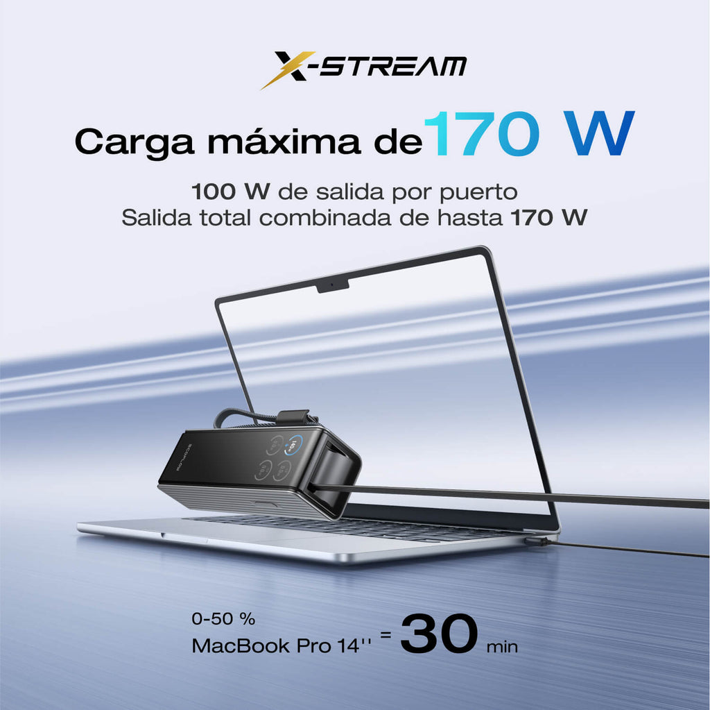Banco de energía EcoFlow RAPID (25 000 mAh, 170 W, cables integrados y retráctiles de 100 W)