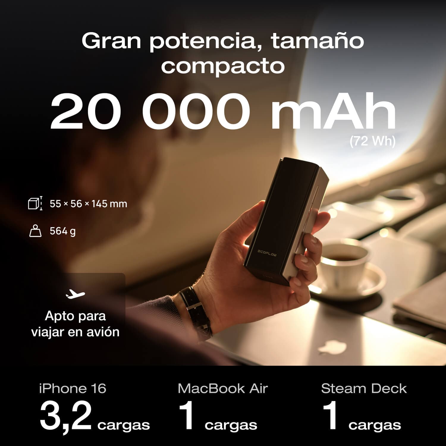 Banco de energía EcoFlow RAPID Pro (20 000 mAh, 230 W, cable integrado de 100 W)