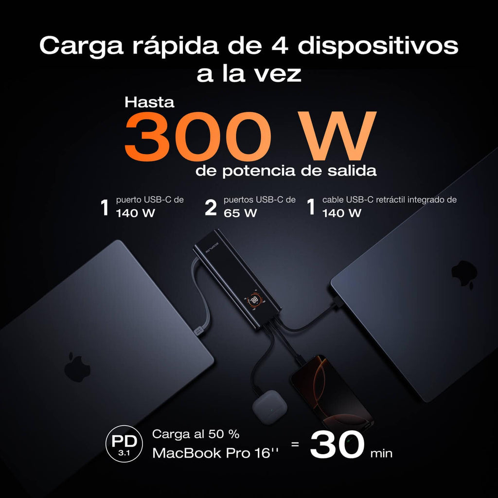Banco de energía EcoFlow RAPID Pro (27 650 mAh, 300 W, cable integrado de 140 W)