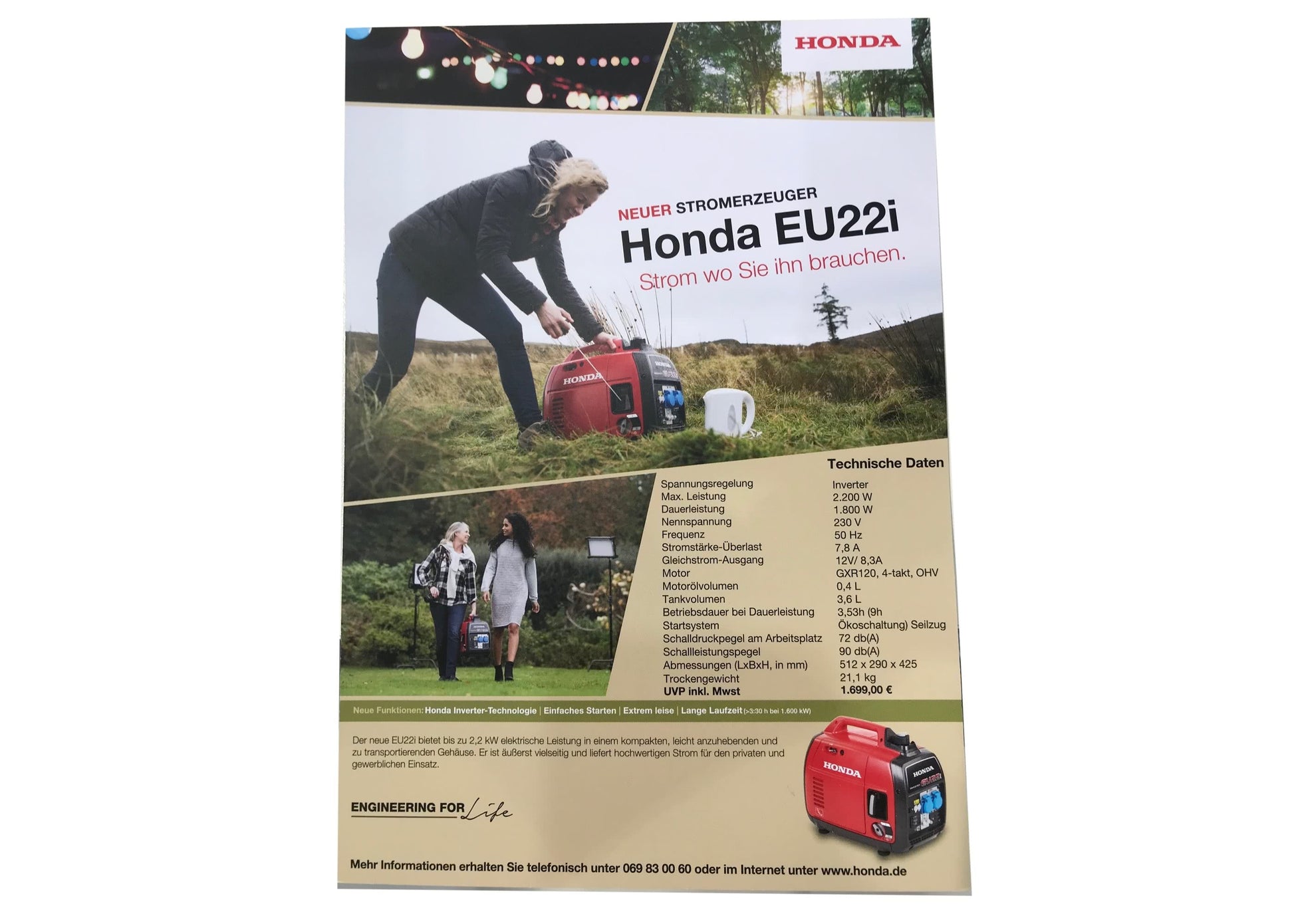 HONDA Grupo electrógeno EU 22i / generador de energía / 2200 W