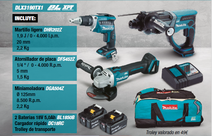 KIT HERRAMIENTAS BATERIAS 18V CARTON YESO MAKITA
