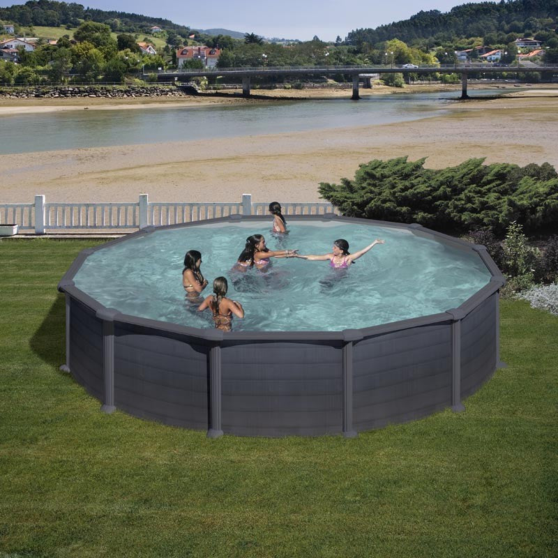 Gre Piscina Granada Redonda Imitación Grafito Ø460×132 cm y Ø350x132 cm