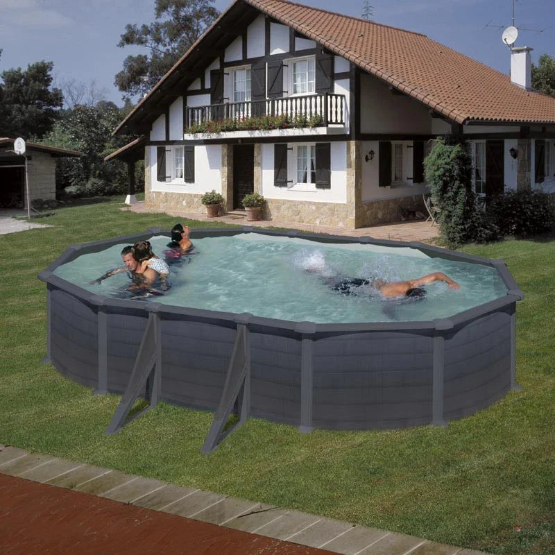 Gre Piscina Granada Ovalada Imitación Grafito Ø610 x 375 cm y Ø730 x 375 cm