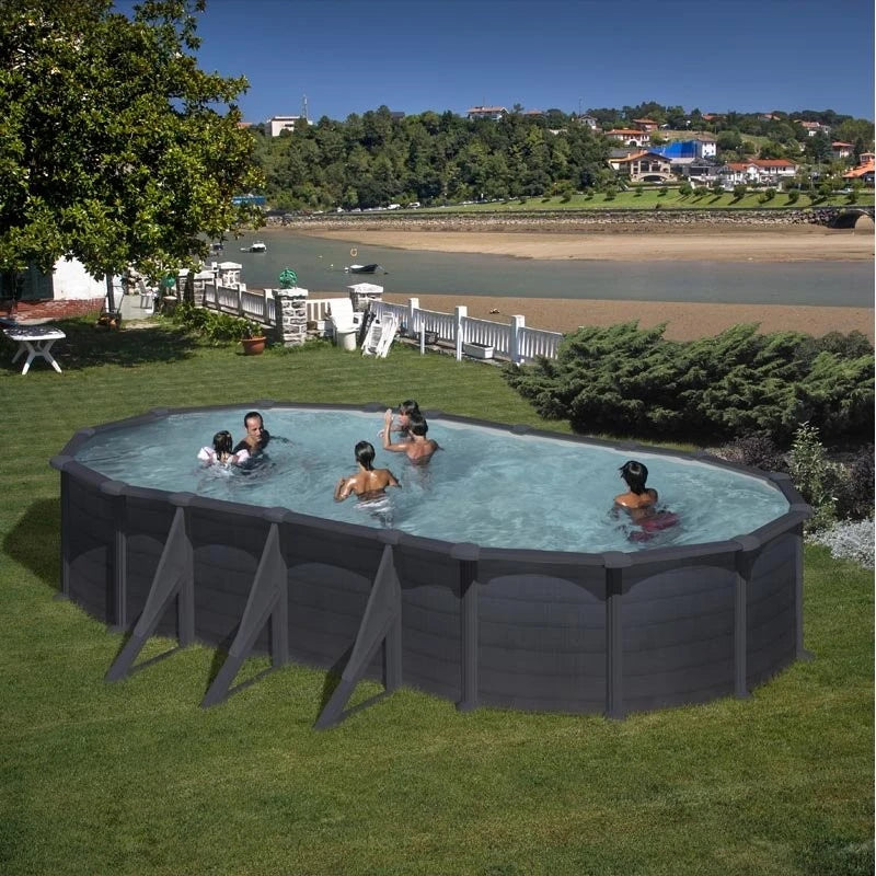Gre Piscina Granada Ovalada Imitación Grafito Ø610 x 375 cm y Ø730 x 375 cm