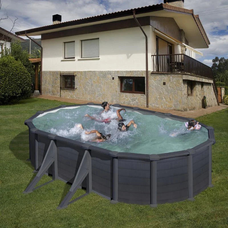 Gre Piscina Granada Ovalada Imitación Grafito Ø610 x 375 cm y Ø730 x 375 cm